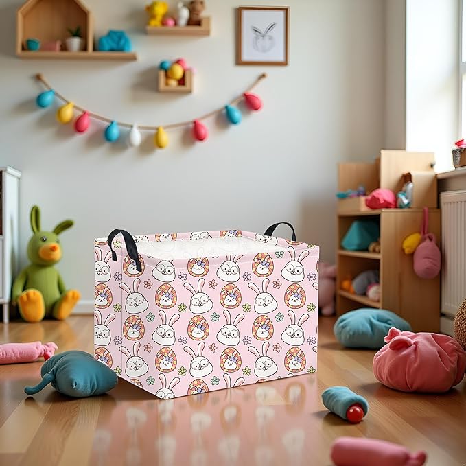 TIBAOLOVER Easter Basket Bunny Pink Baby Girls Cute Kids Toy Storage Bin Organizer Shelf Book Rabbit Room Decor (Pink Rabbit)