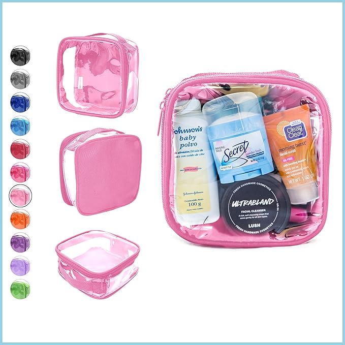 EzPacking Clear TSA Approved 3-1-1 Travel Toiletry Bag for Carry On/Quart Size Transparent Liquids Pouch for Airport Security/Reusable See Through Vinyl & PVC Plastic Organizer Men Women (Rose)