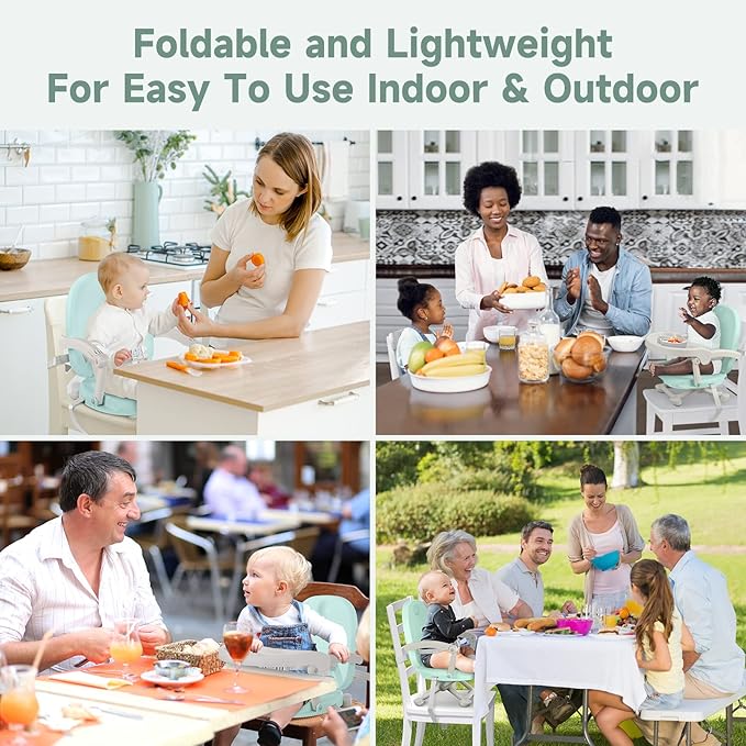 YOLEO Baby High Chair Booster Seat for Dining Table, Foldable High Chairs with Adjustable Heights, Travel Booster Seat with Removable Tray