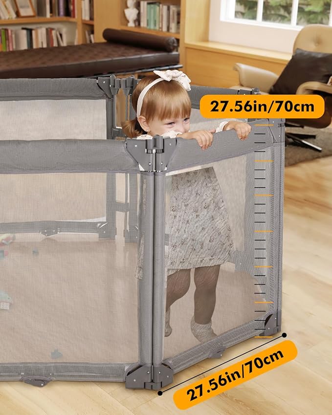 Dearlomum Extra Wide Baby Gate Playpen with Heat-Resistant Mesh,3 Panel Foldable Baby Fence,Indoor/Outdoor Safety Barrier,Dog Playpen &Fireplace Gate,Grey