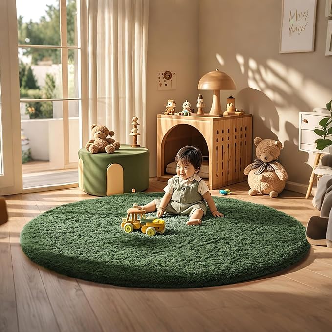 Ophanie Area Rugs for Bedroom Living Room,Color Grayish Green,Size 6',Shape Round