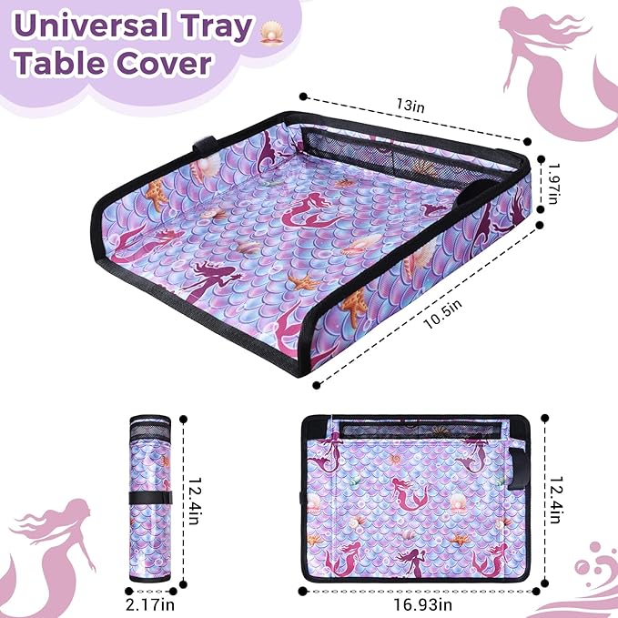 COOLBEBE Airplane Tray Table Cover, Foldable Travel Tray Cover for Toddlers 1-3, Universal Fit for Airplane, Car Seat, High Chair, Machine Washable, Mermaid