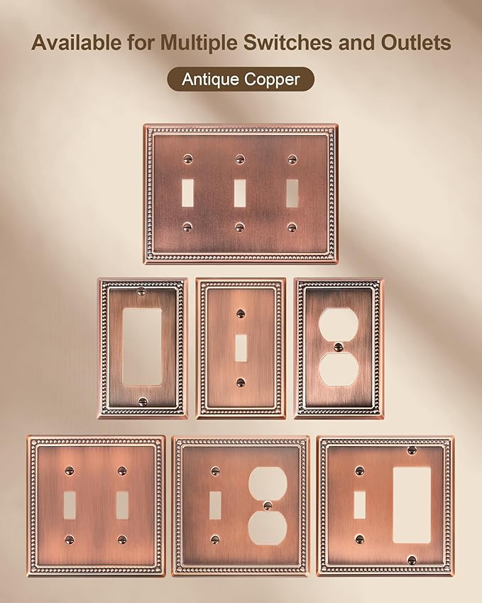 2-Pack Combo Toggle/Decorator Light Switch Cover Plate, Pearls Decorative Electrical Outlet Covers, Metal Wall Switch Plates and Outlet Covers, Antique Copper