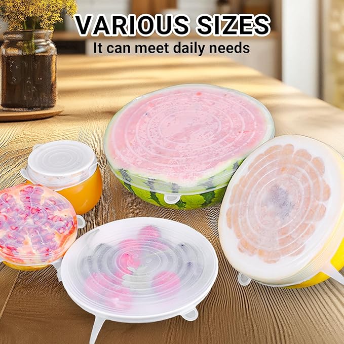 4 Pack 3.7in Reusable Silicone Stretch Lids, Silicone Bowl Covers for Food Storage, Universal Stretchable Lids for Containers Produce, Elastic Expandable Seal Cover, Microwave Freezer Safe