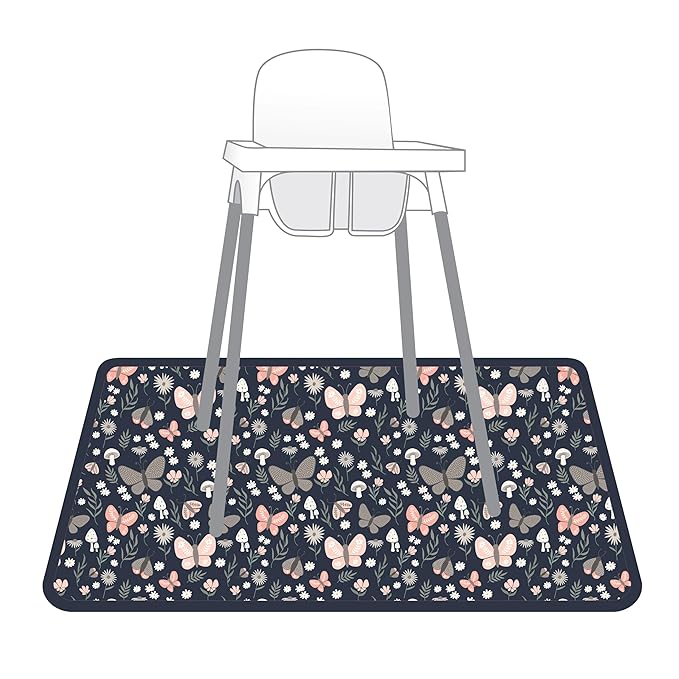 BapronBaby Butterfly Garden Splash Mat - Waterproof Catch-All for Under High Chairs, Floors, Tables, Playtime or Arts & Crafts - Machine Washable - 45" x 45”