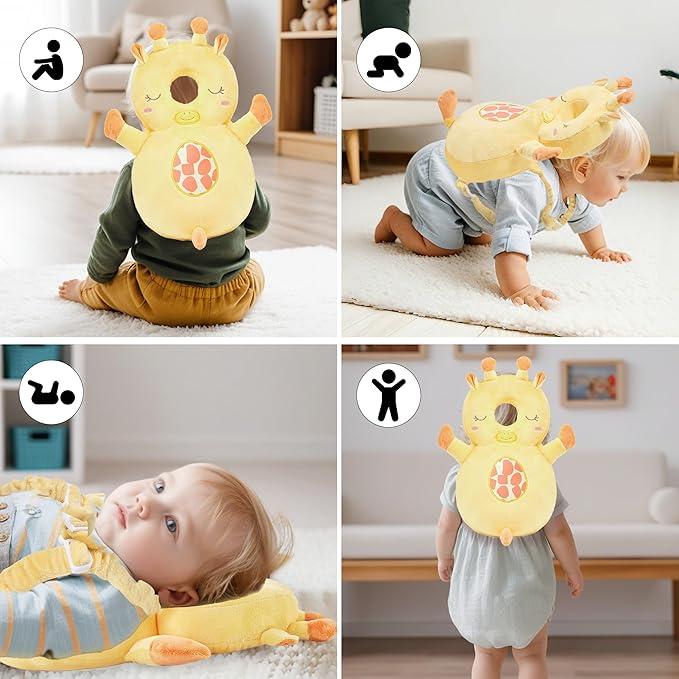 Baby Head Back Protector Backpack Toddler Safety Protector Cushion Pad Soft, Adjustable and Lightweight Design for Safe Walking and Crawling Toddlers Girls and Boys(Giraffe)
