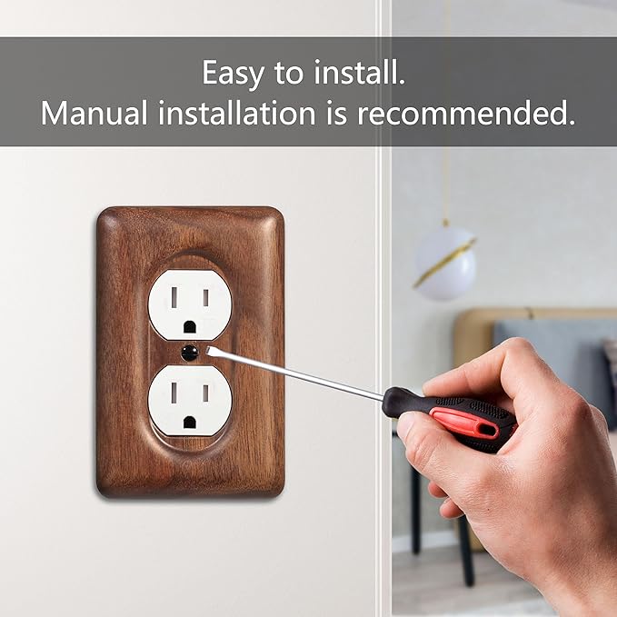 2-Pack Wood Outlet Covers Solid North American Walnut Plug Plate Covers, Electrical Wall Plates for Outlets