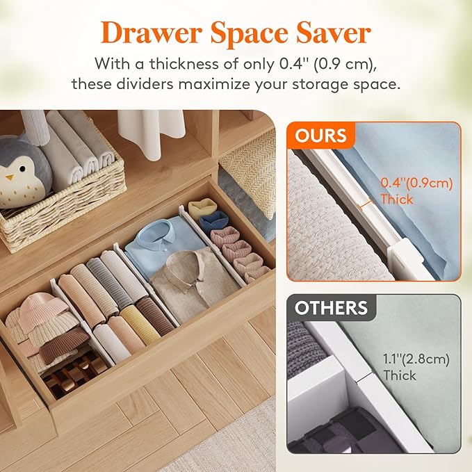Lifewit 4" High 14 Pack Drawer Dividers, 10.5-16.5" Drawer Divider for Clothes, Adjustable Dresser Drawer Organizers, Plastic Drawers Separators for Clothes, Bedroom, Bathroom, Kitchen, Closet