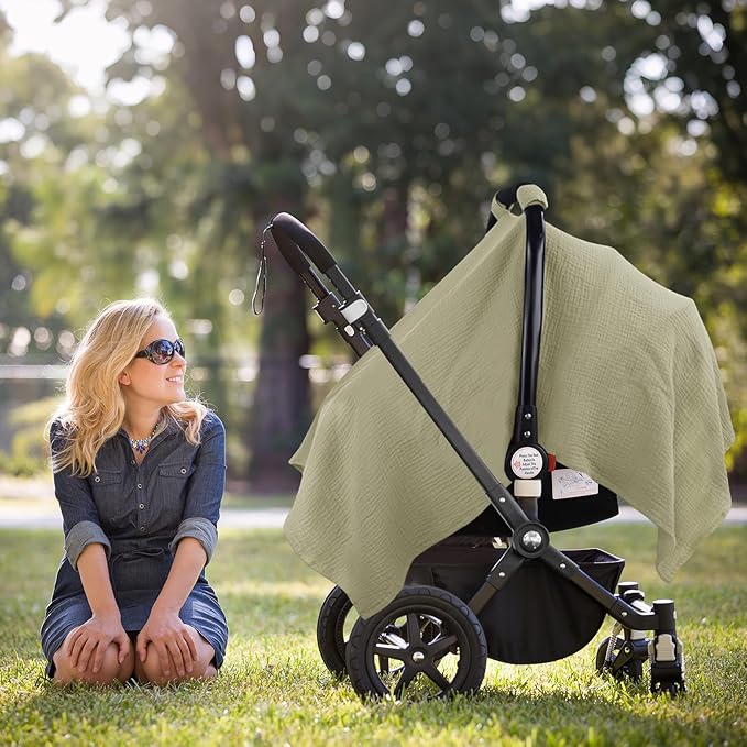 Metplus Muslin Car Seat Cover for Babies - Carseat Stroller Cover Infant Stroller Covers for Boys and Girls, Breathable & Lightweight, Fits Most Strollers & Baby Car Seats