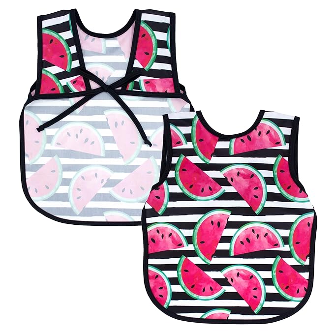 BapronBaby Watermelon Stripes Bapron - No Neck Tie Safer Bib for Baby & Toddler - Soft Waterproof Stain Resistant - Machine Washable - Sz Preschool 3-5yrs