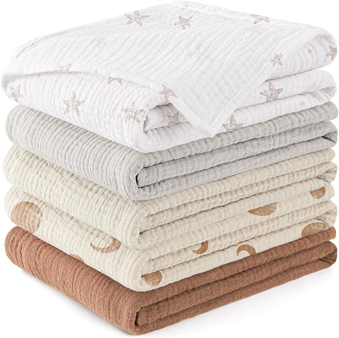 Susurration Muslin Burp Cloths for Infant Boy Girl 5 Pack, 100% Cotton Burping Cloths for Babies Burp Rags 23.6 * 23.6 inch, Baby Essentials Gifts-White