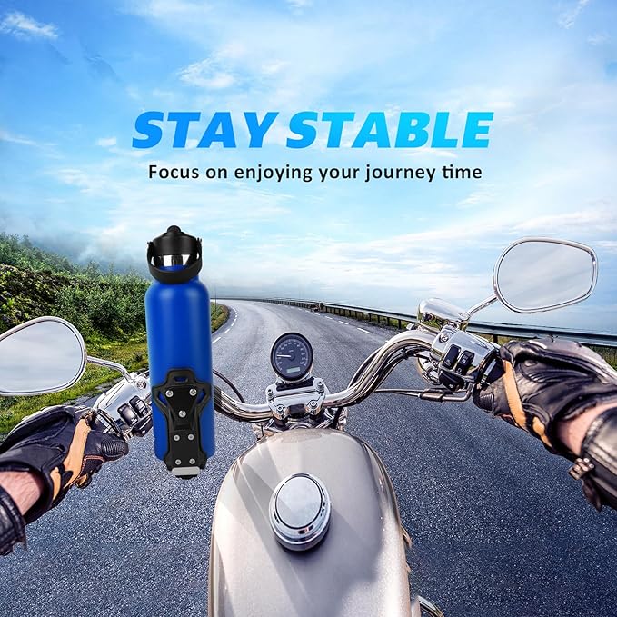 Upgraded Motorcycle ATV Cup Holder Anti Theft, Extra Large Bike Water Bottle Holder 1.95 – 3.6 inch Universal Size, Drink Holder Handlebar with Metal Clamp for Scooter Boat Stroller Wheelchair