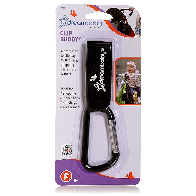 Dreambaby Clip Buddy Stroller Hook Carabiner - Bag Holder - Black- Model L271 (Pack of 2)
