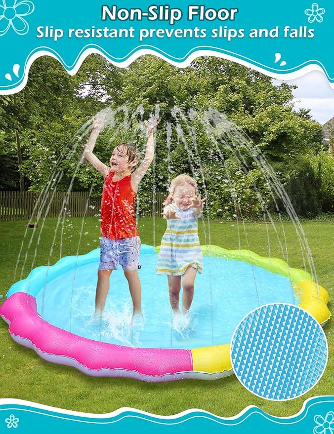 Jasonwell Splash Pad Sprinkler for Kids Splash Play Mat Outdoor Water Toys Inflatable Splash Pad Baby Toddler Pool Boys Girls Children Outside Backyard Dog Sprinkler Pool Age 1 2 3 4 5 6 7 8 9 L