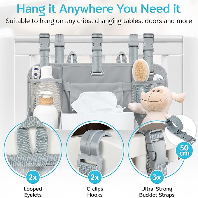 ROYAL RUSU Premium Hanging Diaper Caddy Organizer – Nursery Storage Caddy for Baby Essentials – Ideal Gift for Boys & Girls – Fits Crib, Changing Table, Playard, Wall & Door
