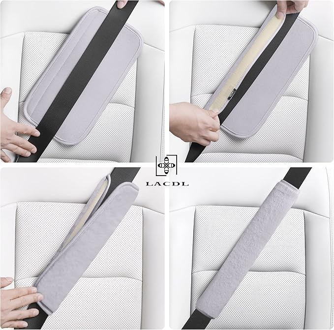 LACDL Extra Long Seatbelt Covers Super Soft Furry for Adults Kids Women & Men, Thick Plush Full Car Seat Belt Strap Cushion, Fluffy Shoulder Pad Protector, Auto Interior Accessories, 1pc, Grey, 39.5in