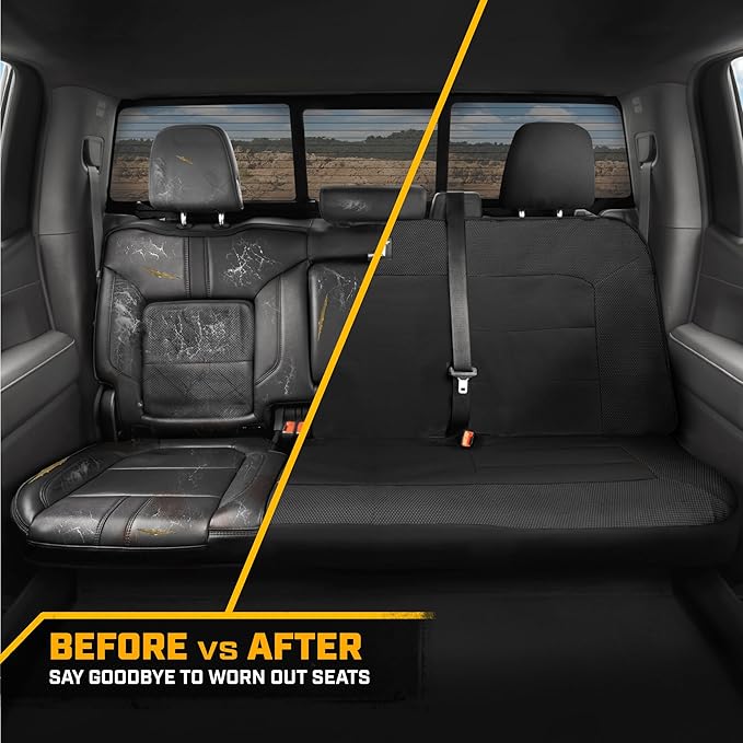 Cat MeshFlex Black Rear Seat Cover for Car – Durable Canvas & Mesh Design 60/40 Split Bench Protector for Cars, Trucks & SUVs – Back Seat Cover for Rear Bench – Interior Car Accessory