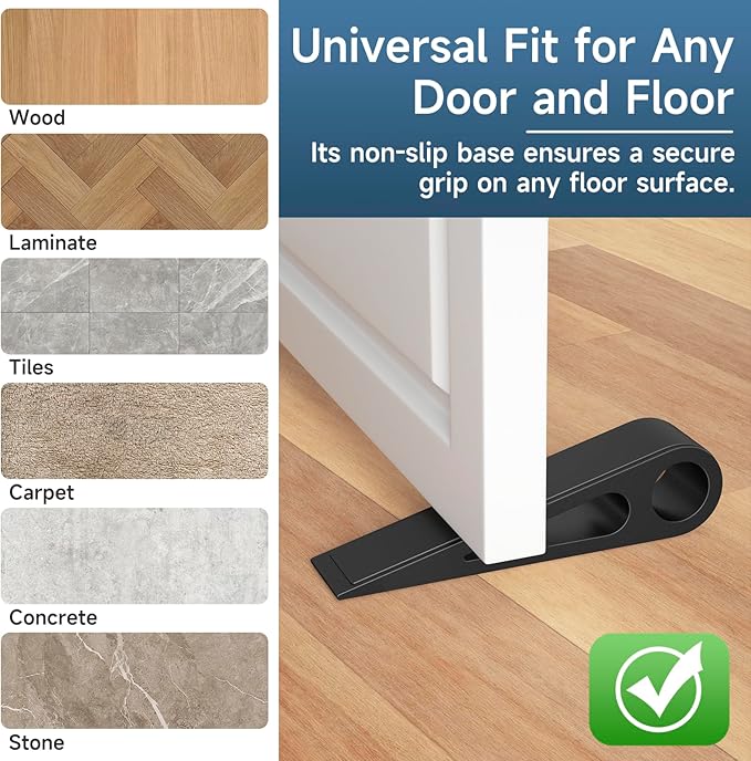 Heavy Duty Door Stopper for Bottom of Door, Aluminum & Rubber Door Stop Wedge- Keep Doors Open in Home, Apartment, Office, Hotel, 4.92L*1.02W*1.22H Inch, Black