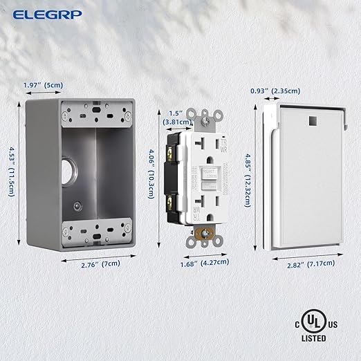 ELEGRP Outdoor GFCI Outlet Kit, with Weatherproof Cover and Box, 1 Gang, 20 Amp TRWR Self-Test GFI Receptacle, Vertical Outdoor Cover, Extra Duty Metallic Electrical Outlet Box, UL Listed, 1 Pack