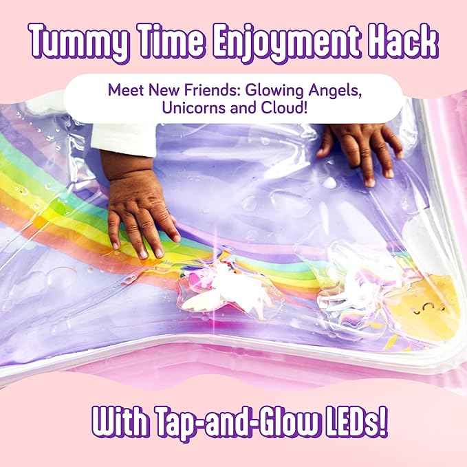 SplashEZ Lights Up Tummy Time Water Mat for Babies, Large Baby Water Mat Tummy Time for Sensory Play with LED Glowing Fishes, Inflatable Fun Play Pad for Infants & Toddlers 3 to 36 mo