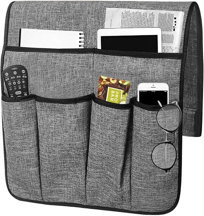 Couch Sofa Armrest Organiser Arm Chair Caddy Bedside Storage Pocket with 8 Pockets TV Remote Holder Bed Storage Pocket Bag for Cellphone Tablet Notepad Book Magazines DVD Glasses