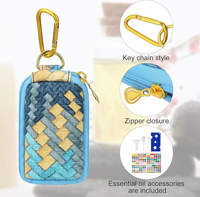 10 Holes Keychain Essential Oil Carrying Case, Portable Travel Essential Oil Pouch Storage Bag, Small Essential Oil Holder Organizer for 3 mL 5 mL Essential Oils Bottle (Blue)