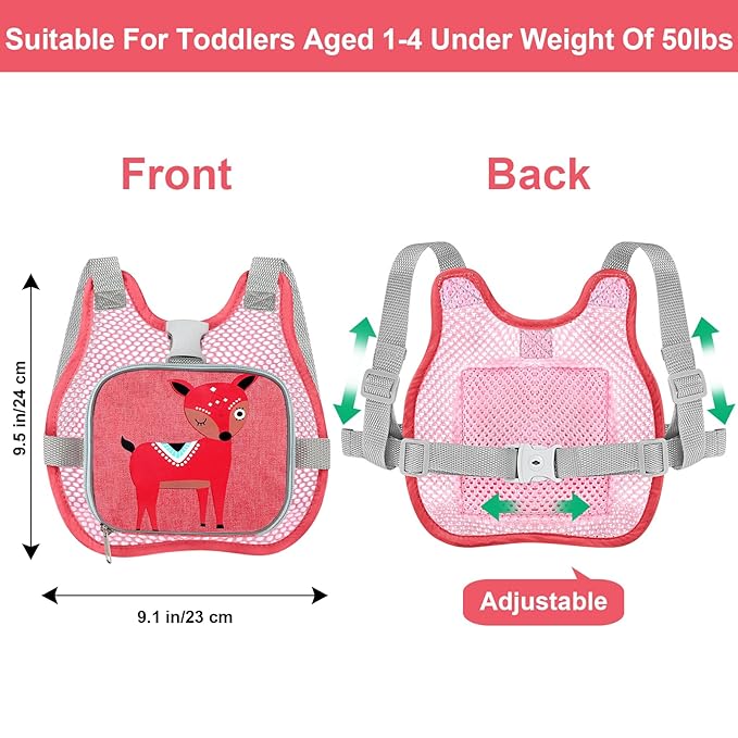 Accmor Toddler Harness Leash + Anti Lost Wrist Link, Adorable Deer Kids Harness with Leash, Collapsible Child Walking Belt Pocket Breathable Wristband Tether Protector for Baby Girls to Outdoor Travel