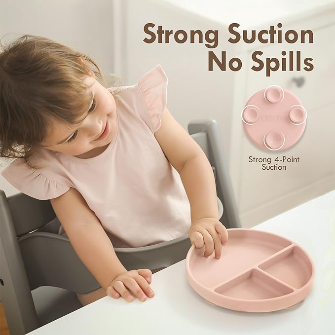 Moonkie Suction Plates for Baby | 100% Silicone BPA-Free Baby Plates with Lids and Food Cover | Divided Design | Microwave and Dishwasher Safe | Toddler Plates 3 Pack