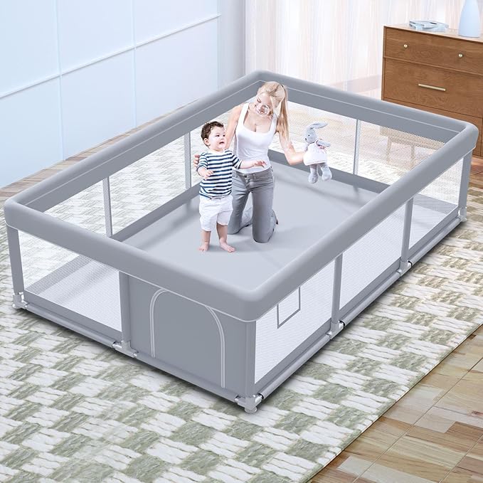 besuhot Extra Large Baby Playpen 74x 50 Inch Playpen for Babies and Toddlers with Anti-Slip Suckers and Zipper Gate, Safety Baby Activity Center for Indoor & Outdoor