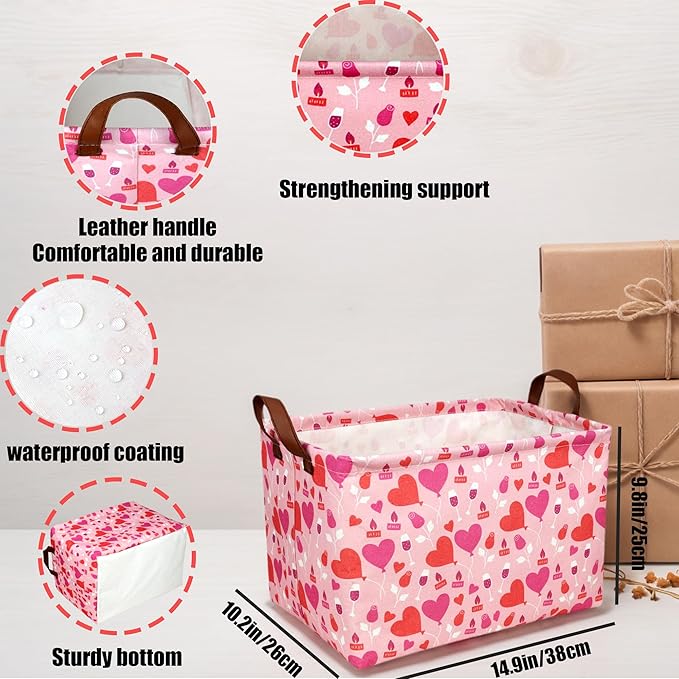 ASKETAM Valentine's Day Basket Gift for Empty Cute Heart Large Storage Bin for Kid and Baby Room Décor (Balloon Love)