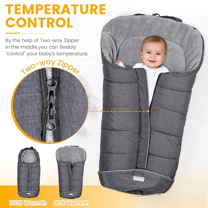 Orzbow Universal Stroller Footmuff, Winter Baby Bunting Bag for Stroller - Baby Sleeping Bag with Coral Fleece Lining for Cold Weather, Water-Repellent, Winter Must Have for Toddler Kids, Dark Grey