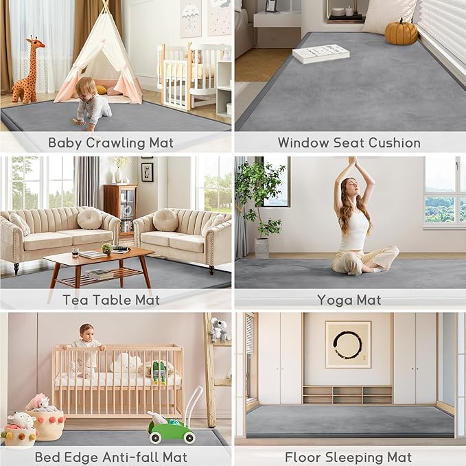 Baby Play Mat 1.2" Thick Memory Foam Nursery Rug Area Rug, 13’1” X 6’7” Yoga Mat Playmat Crawling Mat for Baby,Toddlers, Infants, Kids,Floor Mat Tatami Mat for Living Room with Non-Slip(Grey)