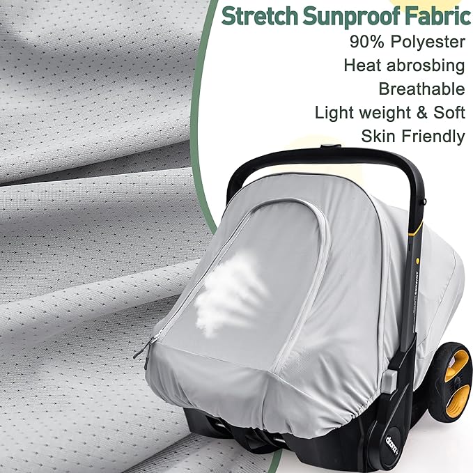 Summer Baby Car Seat Cover Compatible with Doona Car Seat and Stroller,Breathable Sunproof Car Seat Canopy for Boys & Girls,Suitable for Spring/Summer/Autumn Use (Gray)