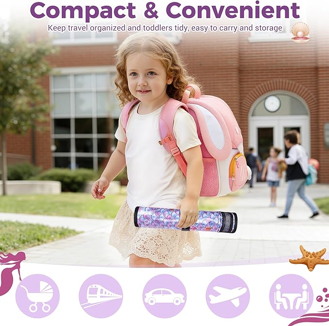 COOLBEBE Airplane Tray Table Cover, Foldable Travel Tray Cover for Toddlers 1-3, Universal Fit for Airplane, Car Seat, High Chair, Machine Washable, Mermaid