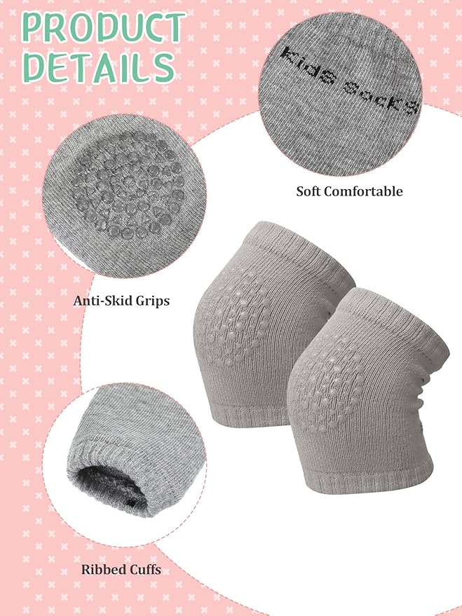 10 Pairs Baby Crawling Anti Slip Knee Pads and Anti Slip Baby Socks Set Unisex Toddler Knee Protectors Non Slip Ankle Socks