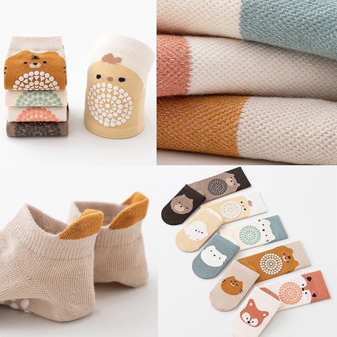 Feidoog Baby Crawling Knee Pads with Anti-Slip Elastic 3 Pairs Knee Pads and 3 Pairs Socks Set,Infant Kneepads for Crawling