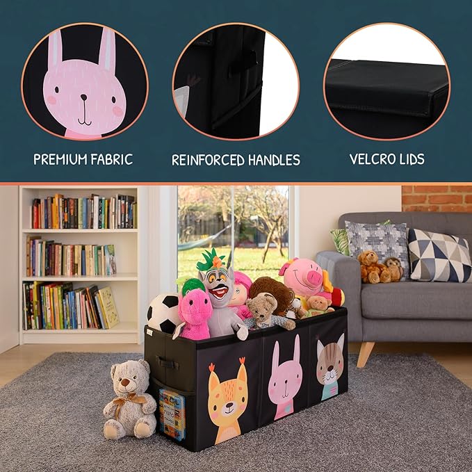 SoftOwl Extra Large Toy Storage Organizer with Lid - Sturdy, Collapsible Toy Chest Storage Box with Cute Design - Toys Bin with Dividers for Kids, Boys, Girls, Nursery, Bedroom, Play room 37"x16"x14"