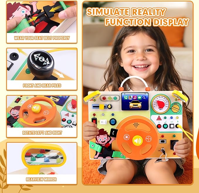 Grarain Busy Board for Toddlers - Montessori Educational Toy for 1-3 Year Old Boys & Girls | Travel-Friendly Sensory Learning Activity | Ideal for Kids with Autism(Busy Board v6)