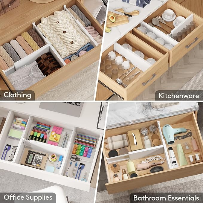 Lifewit 9 Pack Drawer Dividers Plastic 6" High, 13.5-22" Adjustable Drawer Organizers for Clothes, Expandable Dresser Separators in Bedroom/Bathroom/Kitchen/Office Organization and Storage, PLS6