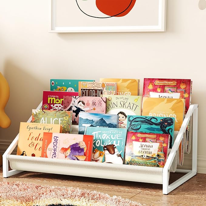 Toddler Bookshelf,Montessori Bookshelf,Bookshelves for Toddlers and Nursery,4 Tier Baby Bookshelves for Kids Rooms,Nursery,Playroom,Baby Room, Small Children Classroom