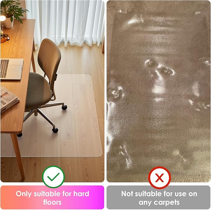Azadx Large Chair Mat for Hardwood Floor 48 x 48'', Clear Office Chair Mat for Hard Floors Square, Plastic Office Mat for Wood/Tile Floor