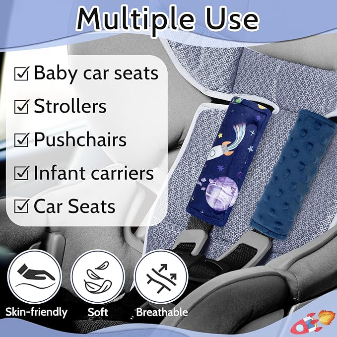 Baby Car Seat Strap Cover 2 Pack Outer Space Car Seat Straps Shoulder Pads, Seat Belt Cushions Pads for Infant Car Seats, Stroller, Pushchair