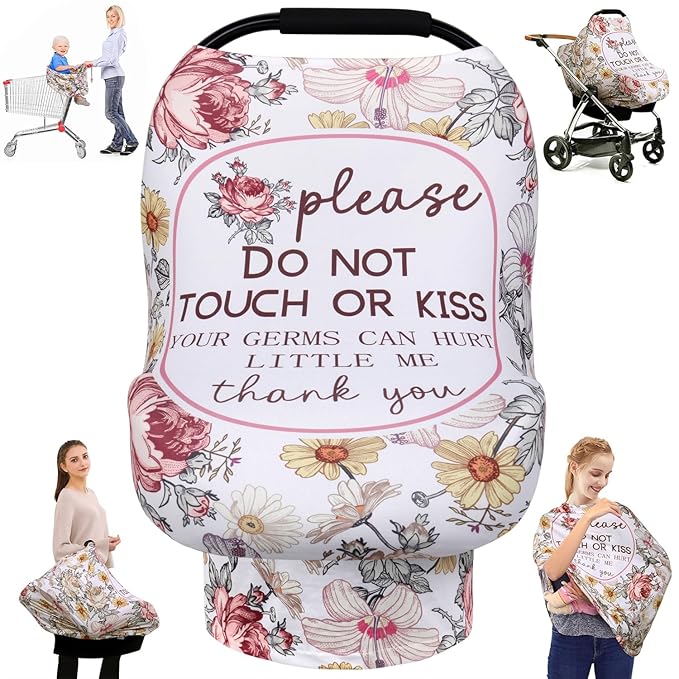 Metplus Breathable Car Seat Cover for Babies, Stretchy Nursing Cover for Breastfeeding, Multi Use Newborn Carrier/Stroller/Shopping Cart, Girl Boy Stroller Cover Gift