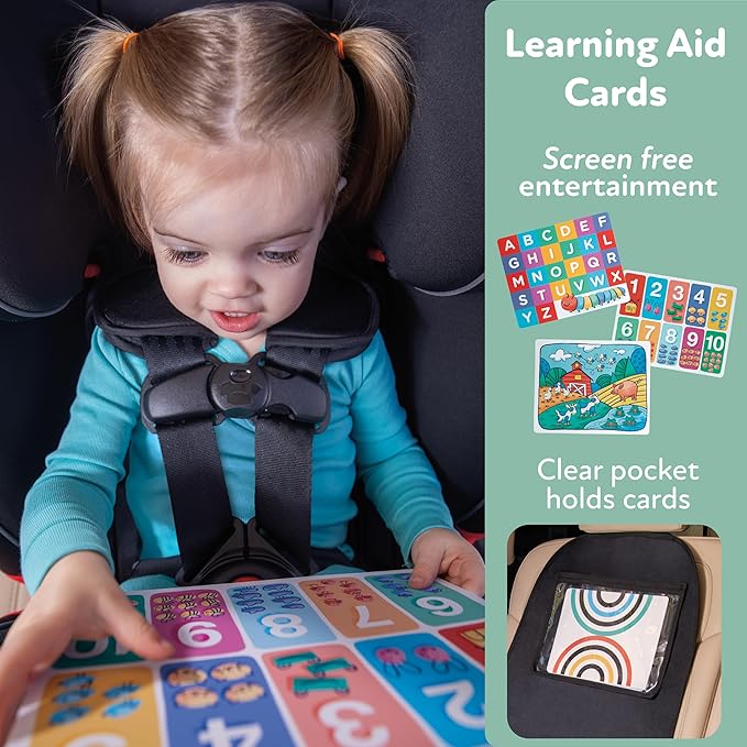 Nuby x Safe In The Seat Car Seat Protector - Compatible with Rear & Forward Facing Car Seats - Visual Learning Pocket, Mesh Storage & Adjustable Strap