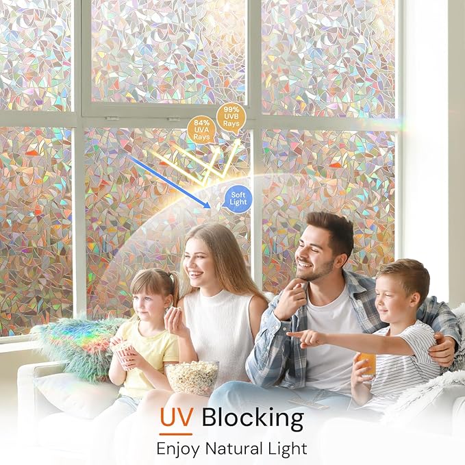 DOWELL Window Privacy Film, Rainbow Window Film, Decorative Stained Glass Clings, Static Cling Door Sticker, Non-Adhesive 3D Decals for Home UV Protection, Dark Brown, 23.6 x 78.7 inches