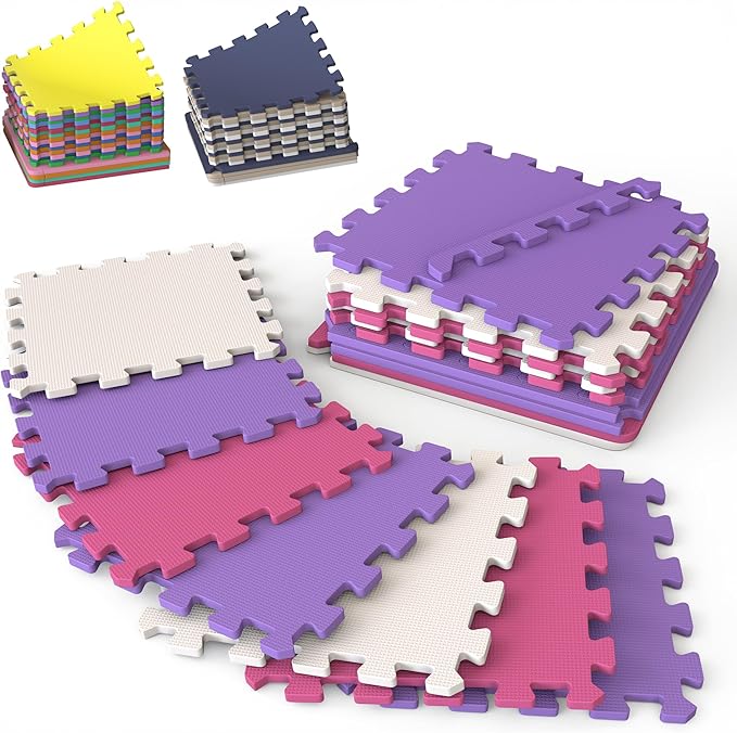 36 Tiles with Borders | 12" x 12" Baby Play Mat Foam Puzzle Floor Tiles | Non-Toxic Soft Waterproof Interlocking EVA Playmat for Nursery Playroom Playpen Toddler Tummy Mat