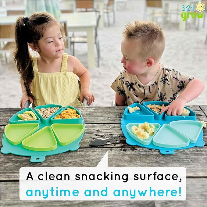 Silicone On-The-Go Snack Mat – Foldable Reusable Placemat with 3 Compartments and Lids – Travel-Friendly Baby and Toddler Snack Plate – Dishwasher Safe (Cotton Candy)