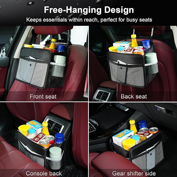 Uplien Car Back Seat Organizer and Storage Bag, Premium 1680D Oxford Cloth Collapsible Universal Hanging Car Seat Back Organizer for Kids & Adults