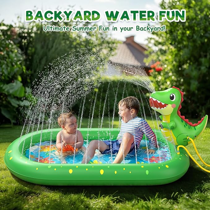 Splash Pad for Toddlers, 3-in-1 Dinosaur Inflatable Kiddie Pool Sprinkler for Kids, Baby Splash Pads Outdoor Play Mat, Backyard Summer Water Toys Birthday Gift for 1+ Year Old Girls Boys