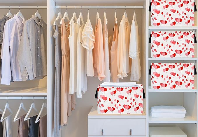 MAIZMZ Empty Gift Basket for Girls Heart Print Storage Cube for Women, Closet Shelf Waterproof Organizer Bins with Handles Waterproof Nursery hamper Kids Toys Books Box Room Deco